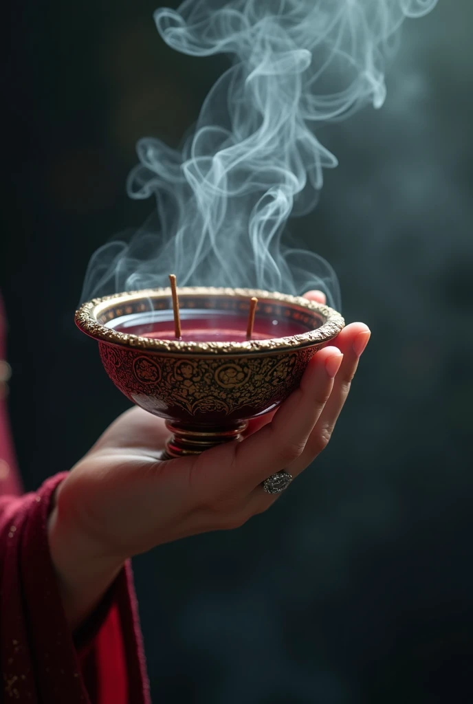 dois incensos queimando dentro de um recipiente de ferro