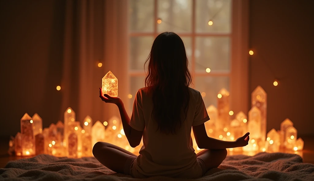 meditação com iluminação e cristais